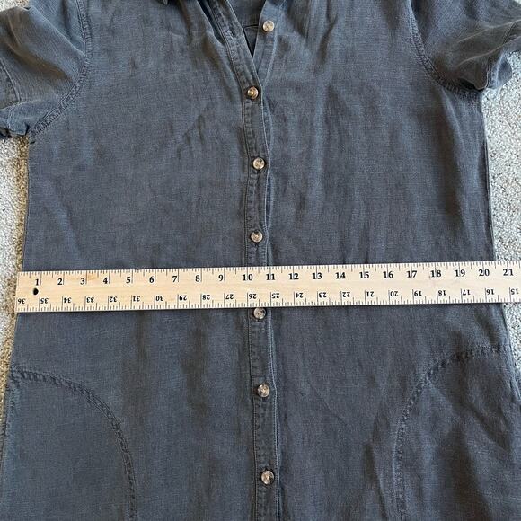 Lucky Brand Short Sleeves Shirt Dress Pockets Linen /Lyocell Size Large Gray - Picture 10 of 12